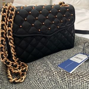 Rebecca Minkoff Mini Quilted Affair Black Leather with Rose Gold Studs Crossbody